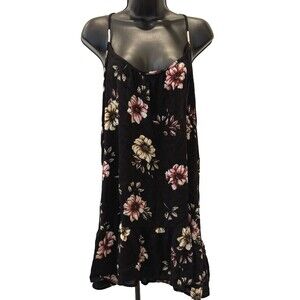 Exist Womens Swim Cover Dress Midi Strappy Open Back Size L Ruffle Black Floral
